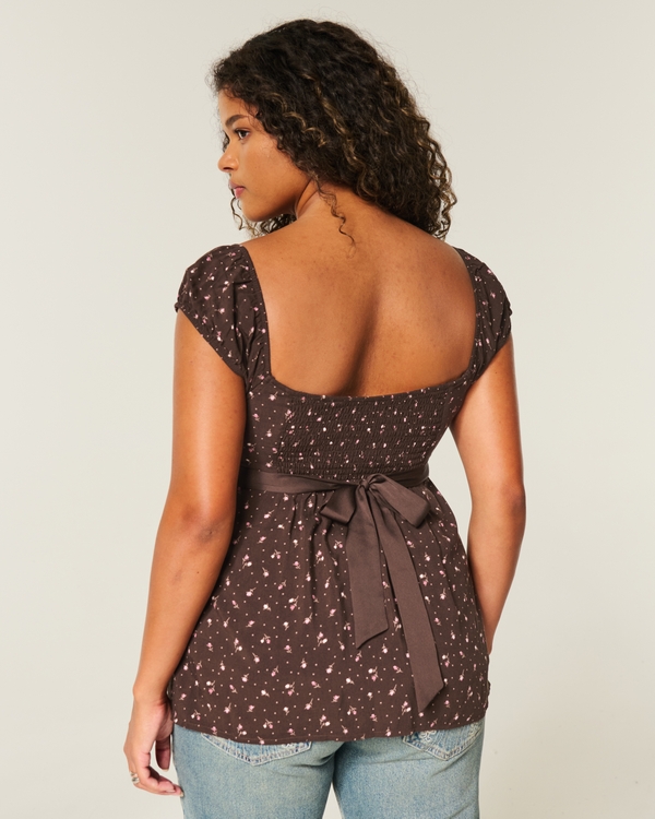 Easy Satin Tie Babydoll Top, Espresso Floral view 2