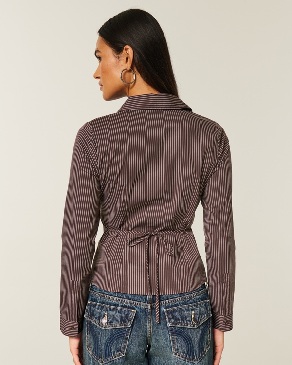 Tuxedo-Style Stretch Poplin Shirt, Espresso Stripe view 2