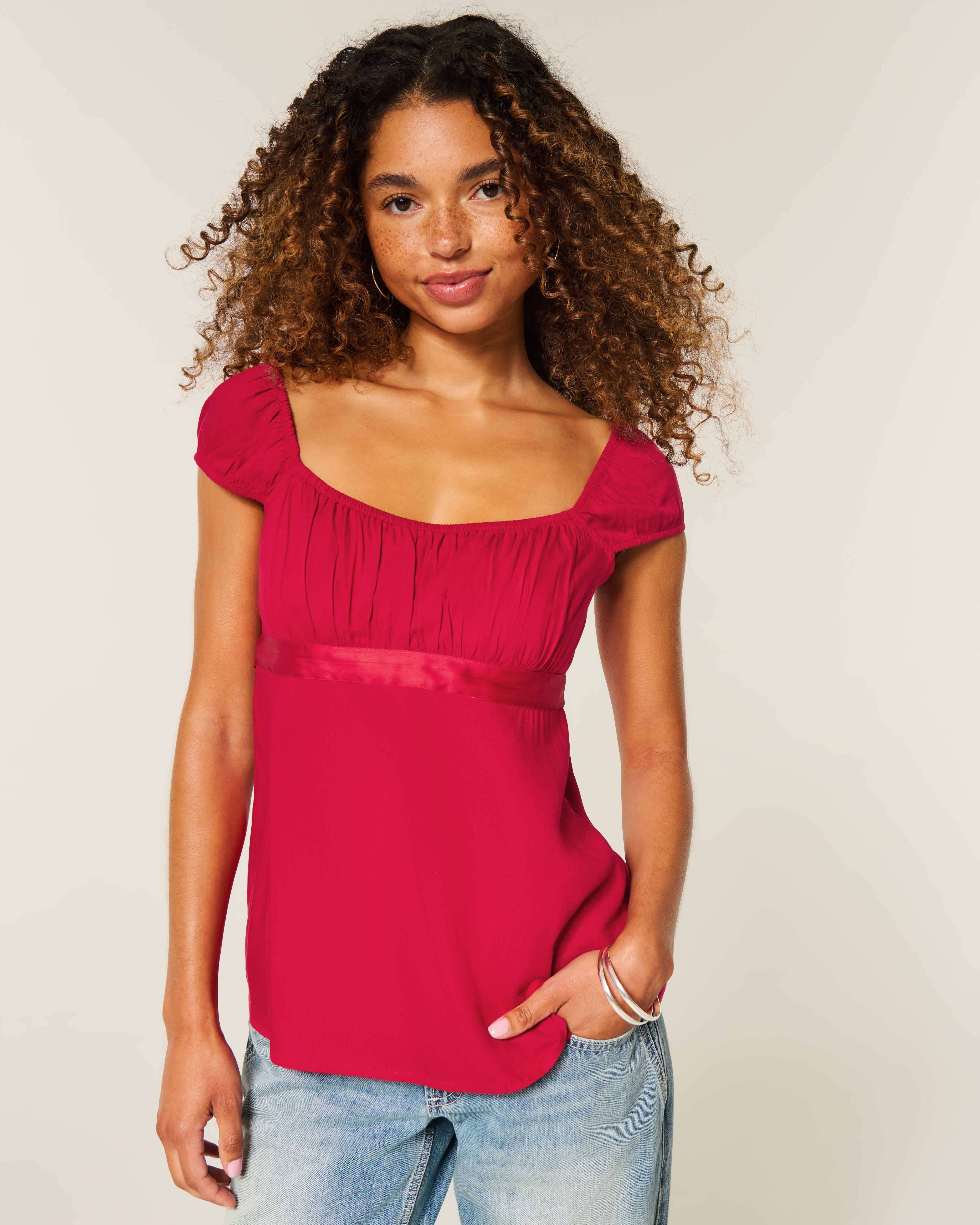 Easy Satin Tie Babydoll Top