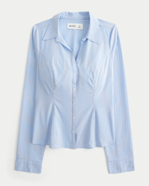 fitted lace wedding dress Slim fit stretch poplin shirt light blue Woman FW25W02CU – Fredmello® main image 1