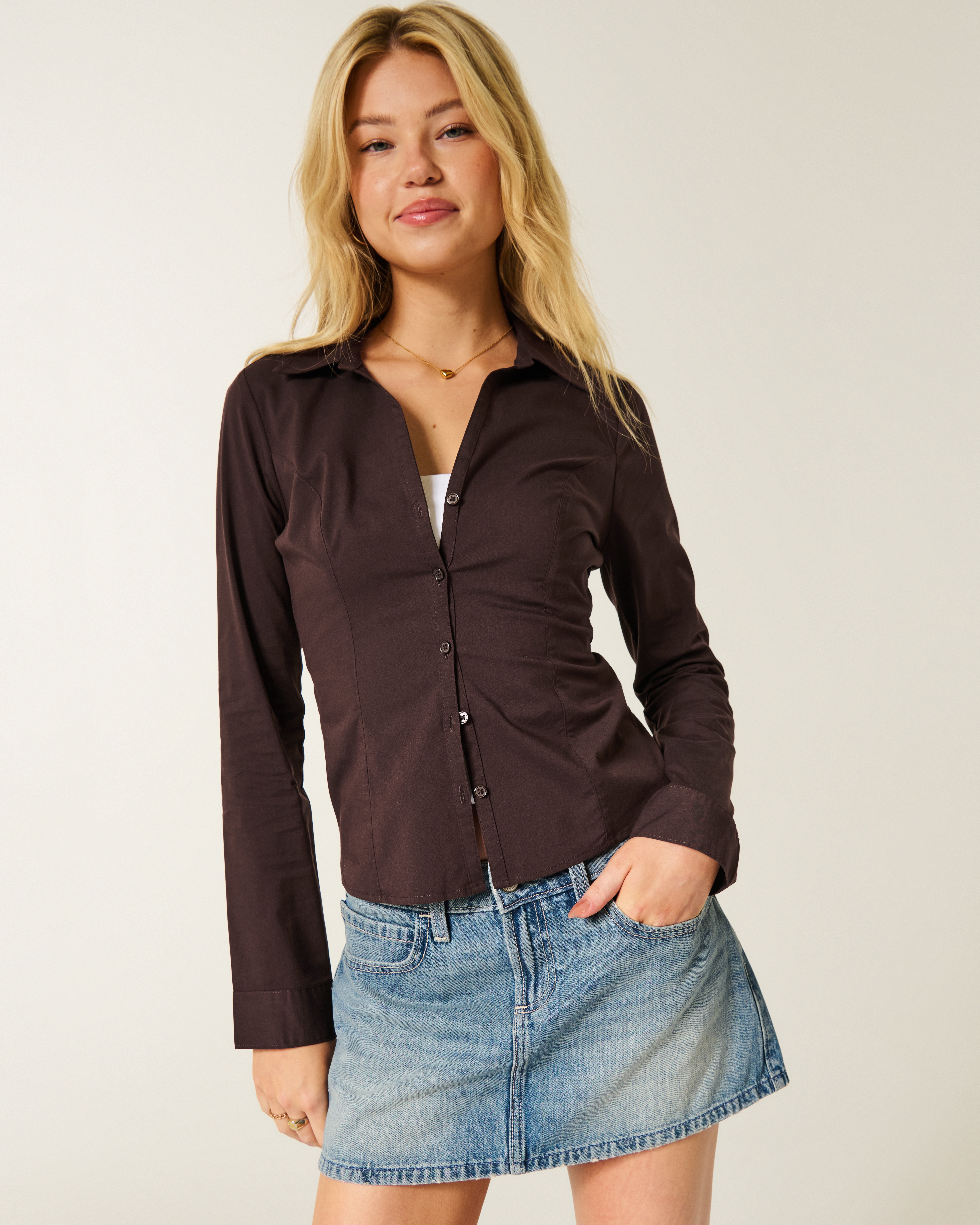 Stretch Poplin Button-Through Shirt