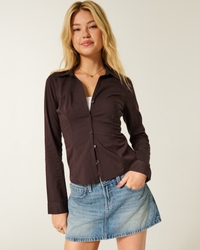 Stretch Poplin Button-Through Shirt