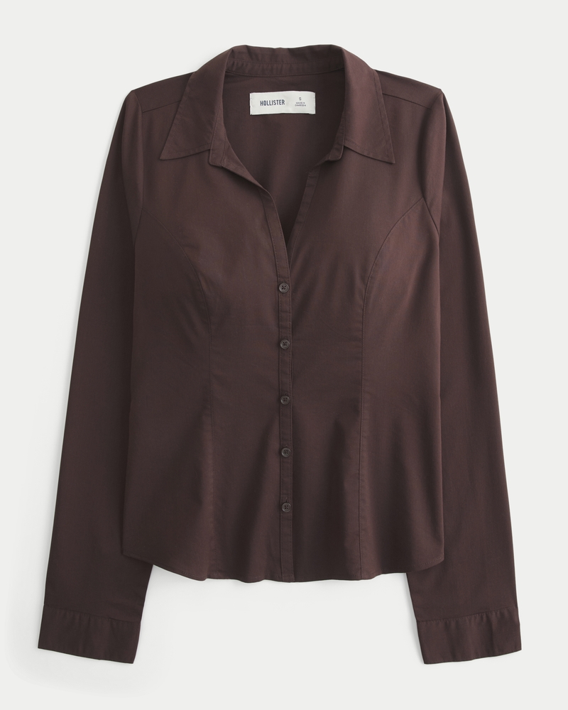 Stretch Poplin Button-Through Shirt