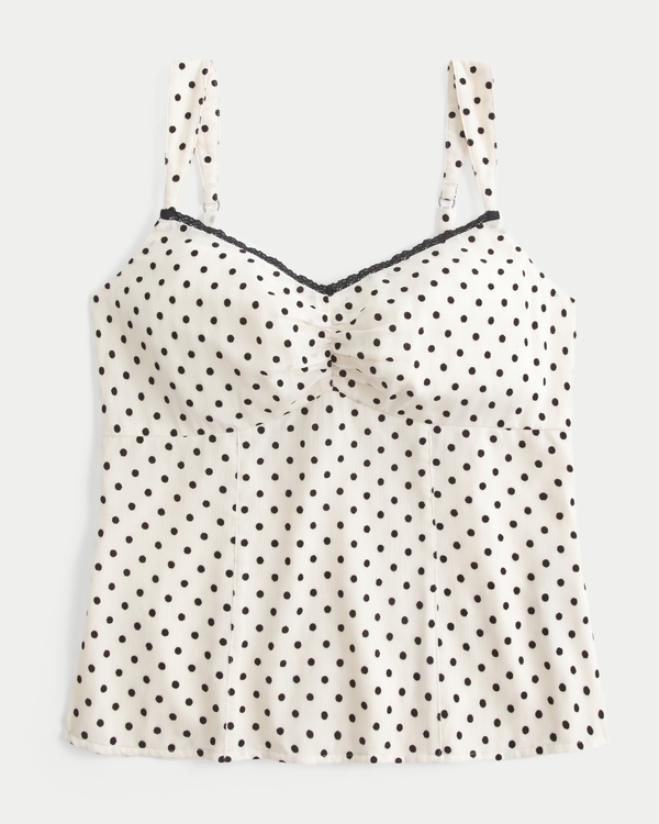 Lace Trim Chiffon Tank, Cloud White Dot view 2