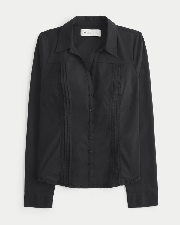 Lace Inset Button-Through Shirt