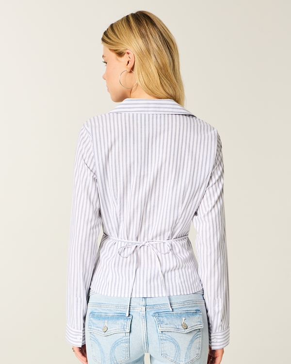 Stretch Poplin Button-Through Shirt, White Stripe view 2