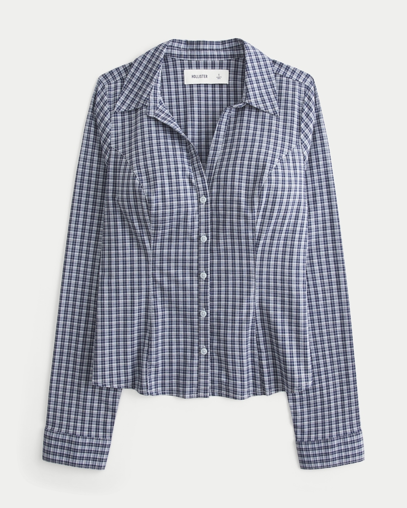 Stretch Poplin Button-Through Shirt