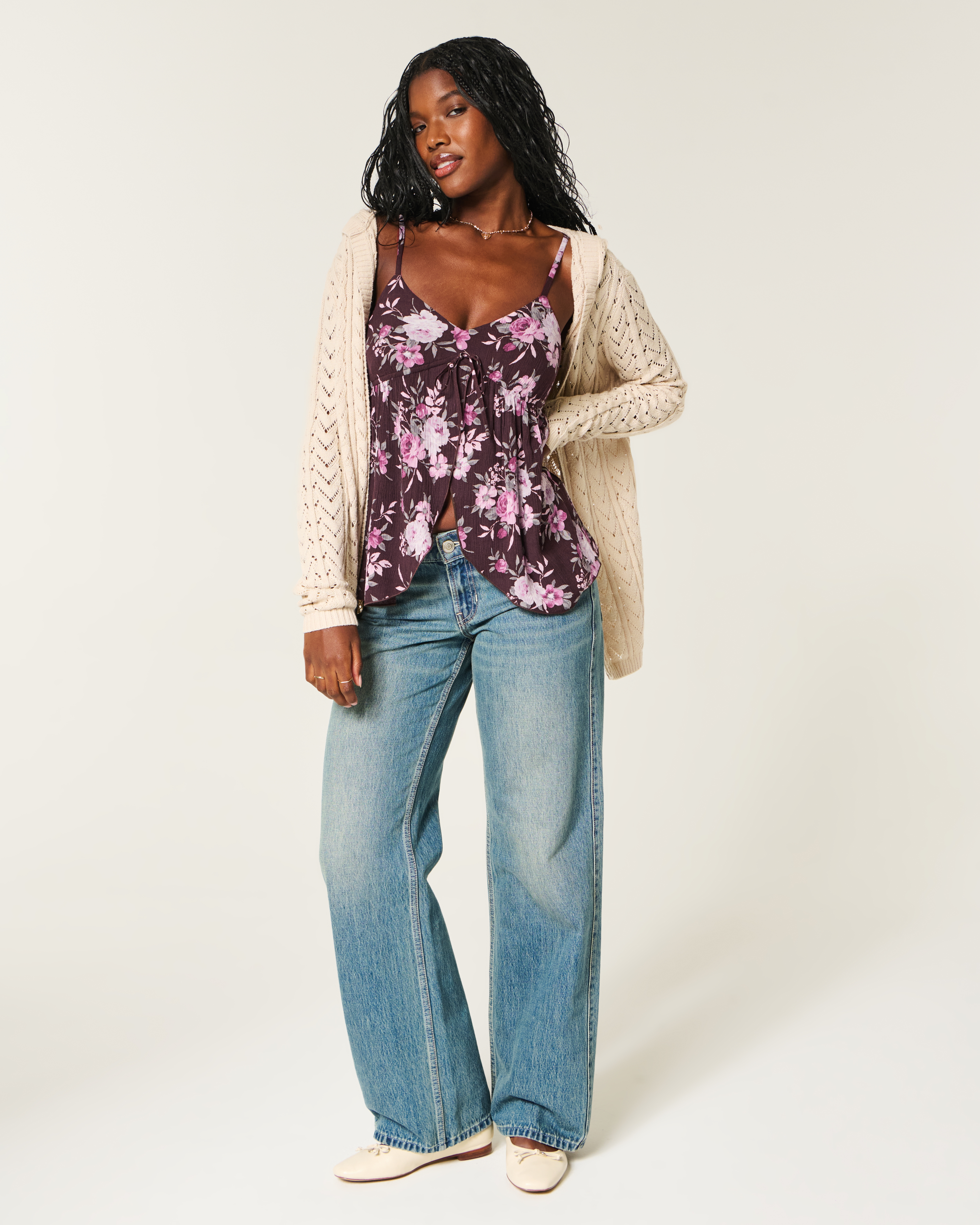 Hollister Easy Flyaway Babydoll Tank In Brown