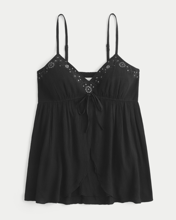 Crinkle Shine Flyaway Babydoll Top, Black view 1