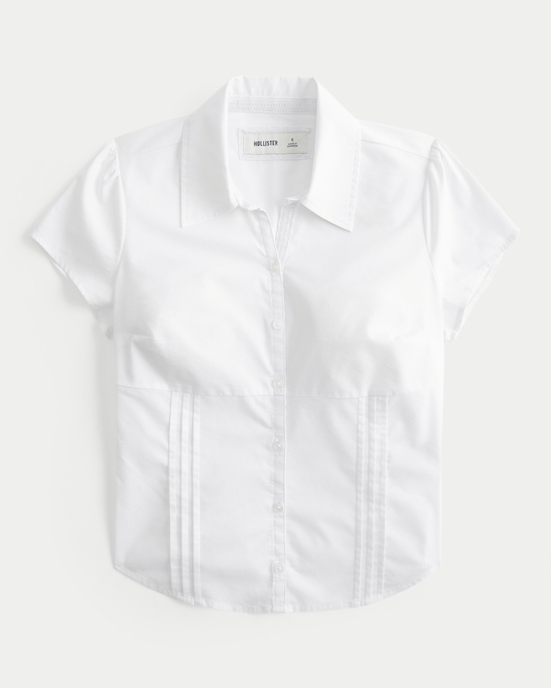 Short-Sleeve Stretch Poplin Button-Through Shirt