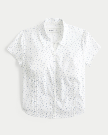 Women's Short-Sleeve Stretch Poplin Button Front Shirt | Women's Tops | HollisterCo.com