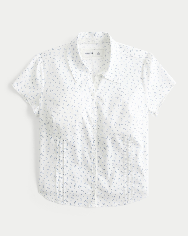 Short-Sleeve Stretch Poplin Button-Through Shirt
