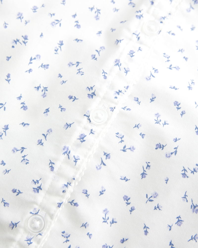 Short-Sleeve Stretch Poplin Button-Through Shirt