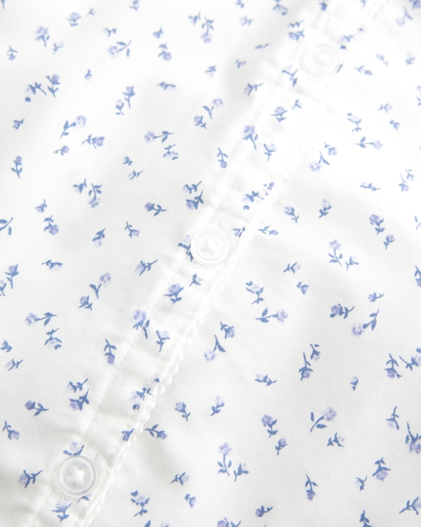 Short-Sleeve Stretch Poplin Button-Through Shirt