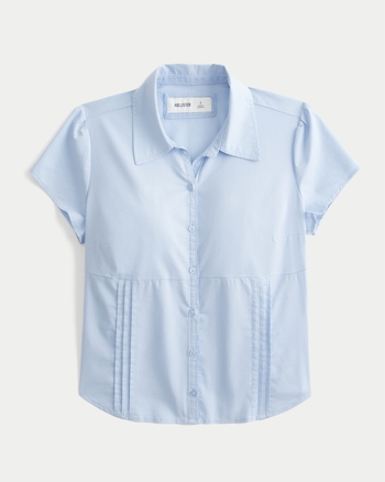 Women's Short-Sleeve Stretch Poplin Button-Through Shirt | Women's Tops | HollisterCo.com