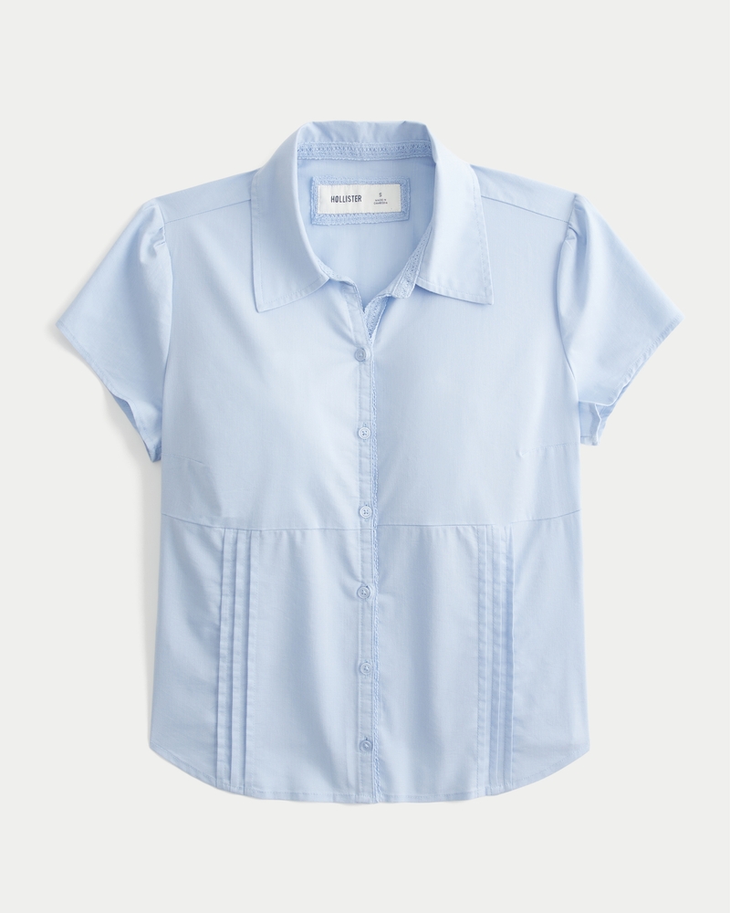 Short-Sleeve Stretch Poplin Button-Through Shirt