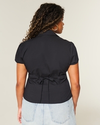 Short-Sleeve Stretch Poplin Button-Through Shirt