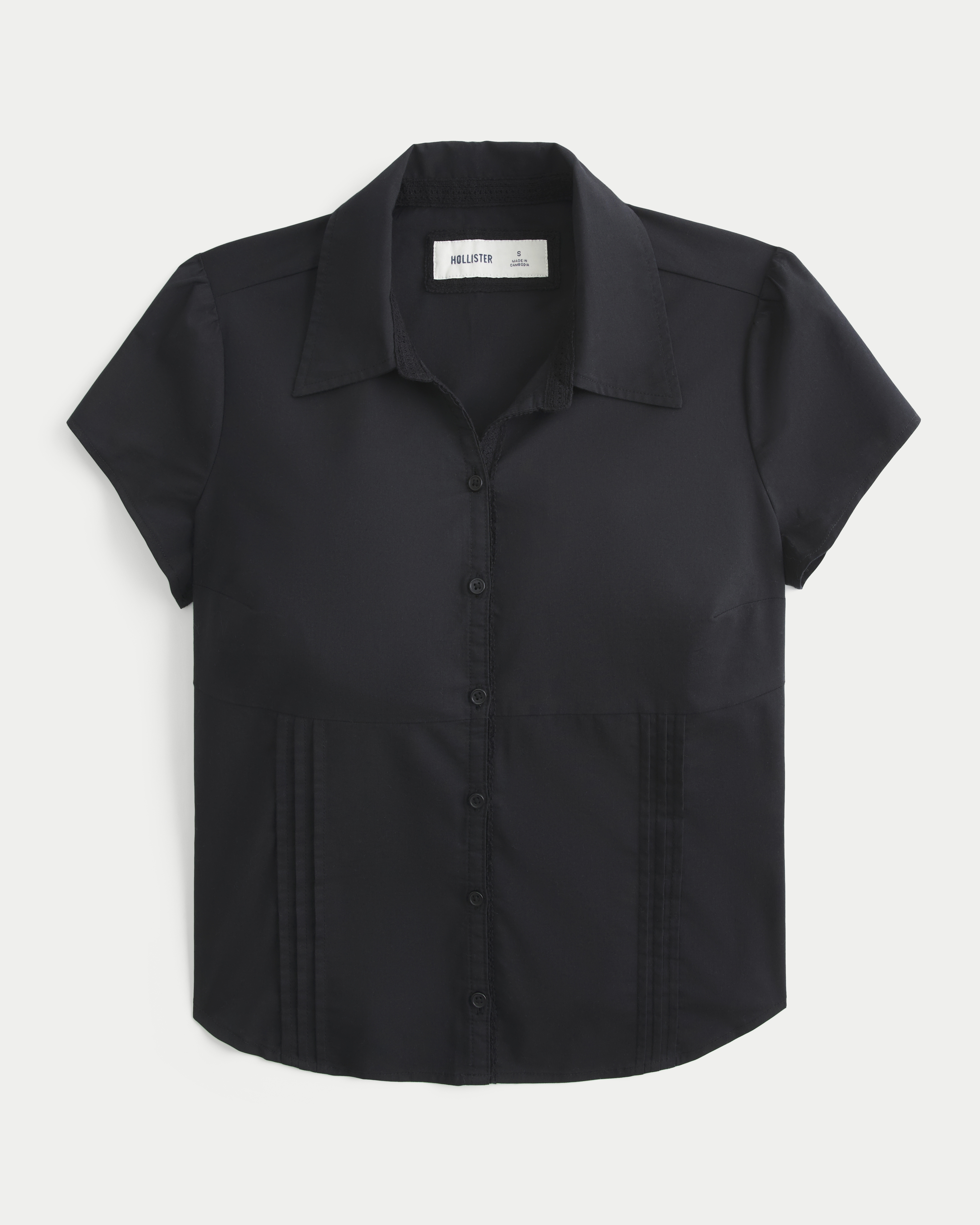 Short-Sleeve Stretch Poplin Button-Through Shirt
