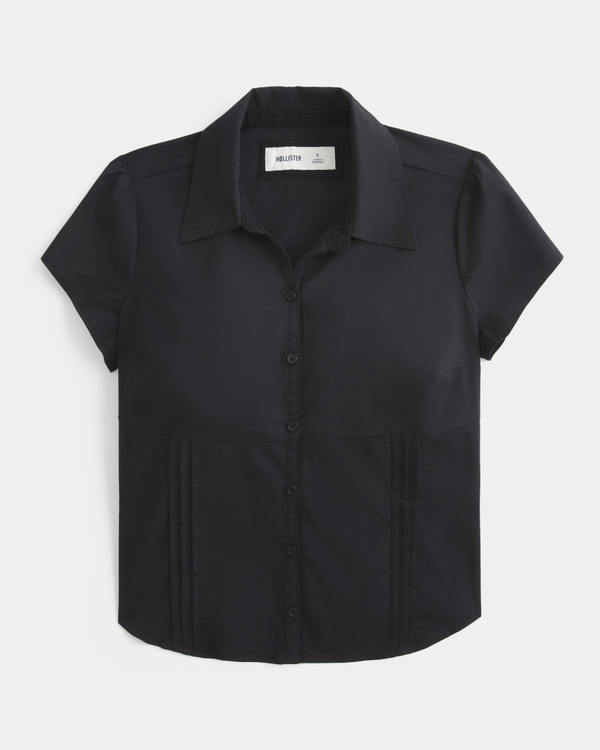 Short-Sleeve Stretch Poplin Button-Through Shirt