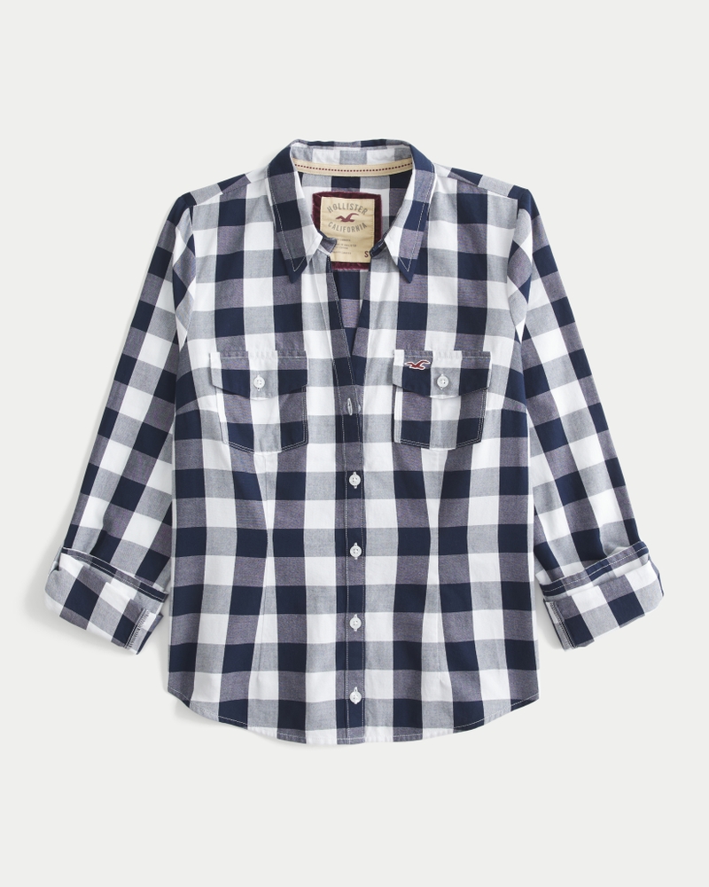 ホリスターのかっこいい レディース オックスフォードボタンダウンシャツ　ホワイト Hollister - ホリスターのかっこいい レディース オックスフォード