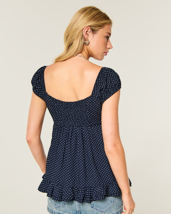 Easy Wrap Icon Babydoll Top, Navy Dot view 2
