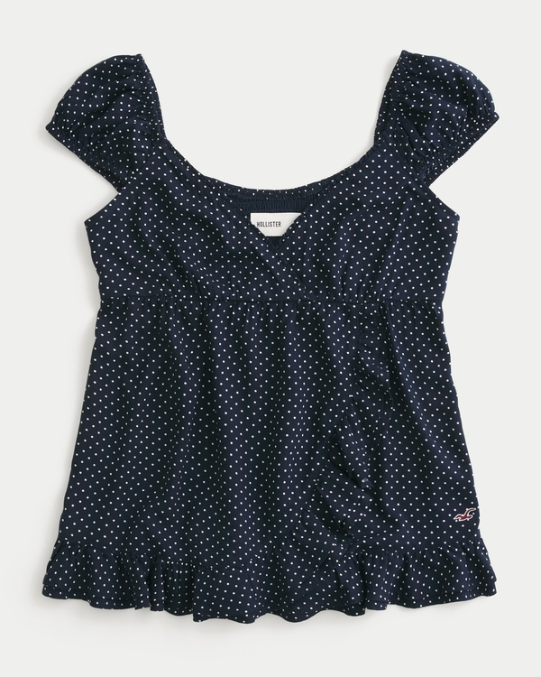 Easy Wrap Icon Babydoll Top, Navy Dot view 1