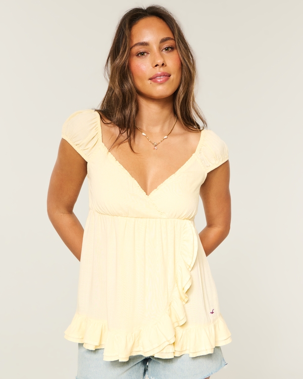Easy Wrap Icon Babydoll Top, Butter Yellow view 1