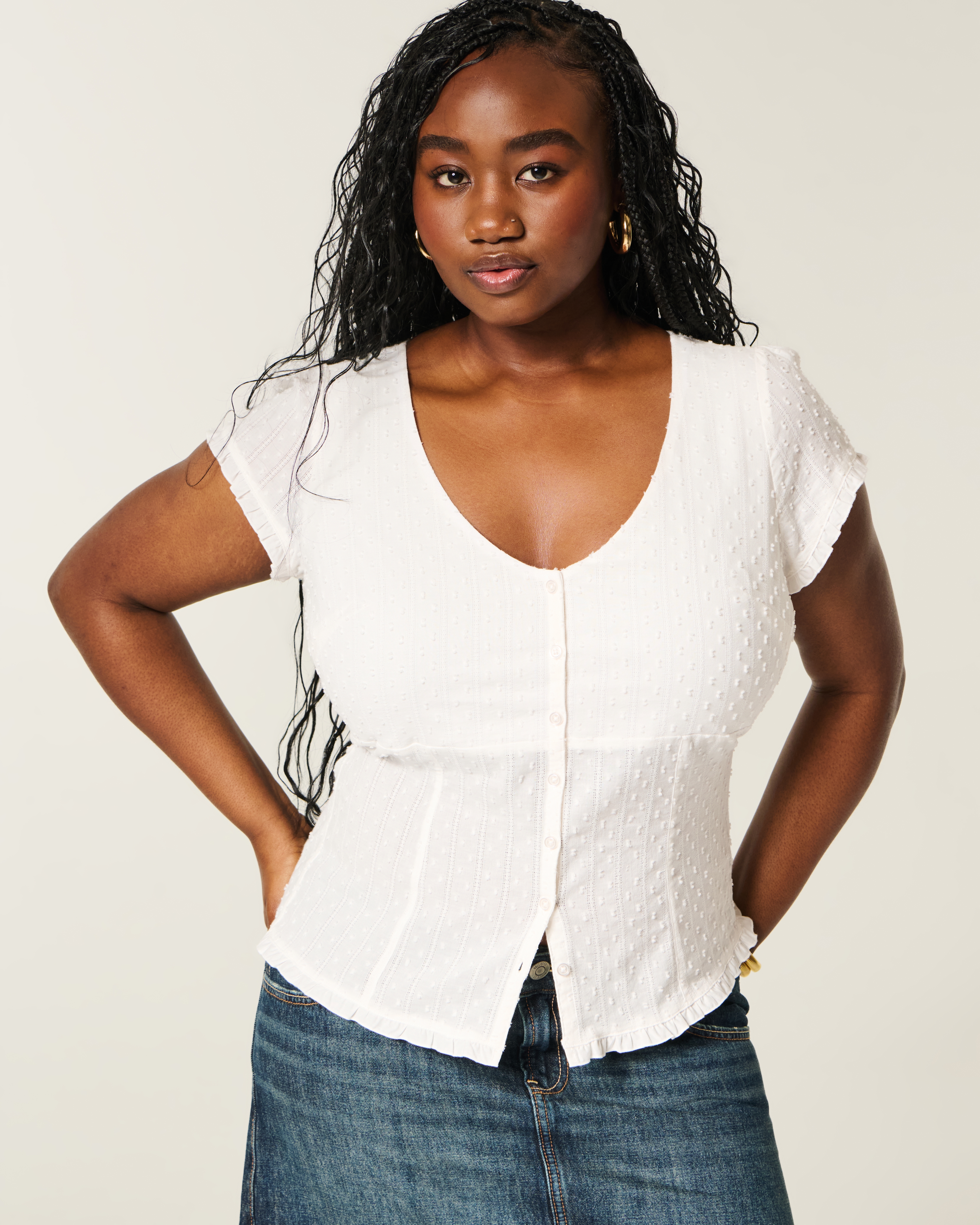 Curvy Short-Sleeve V-Neck Top