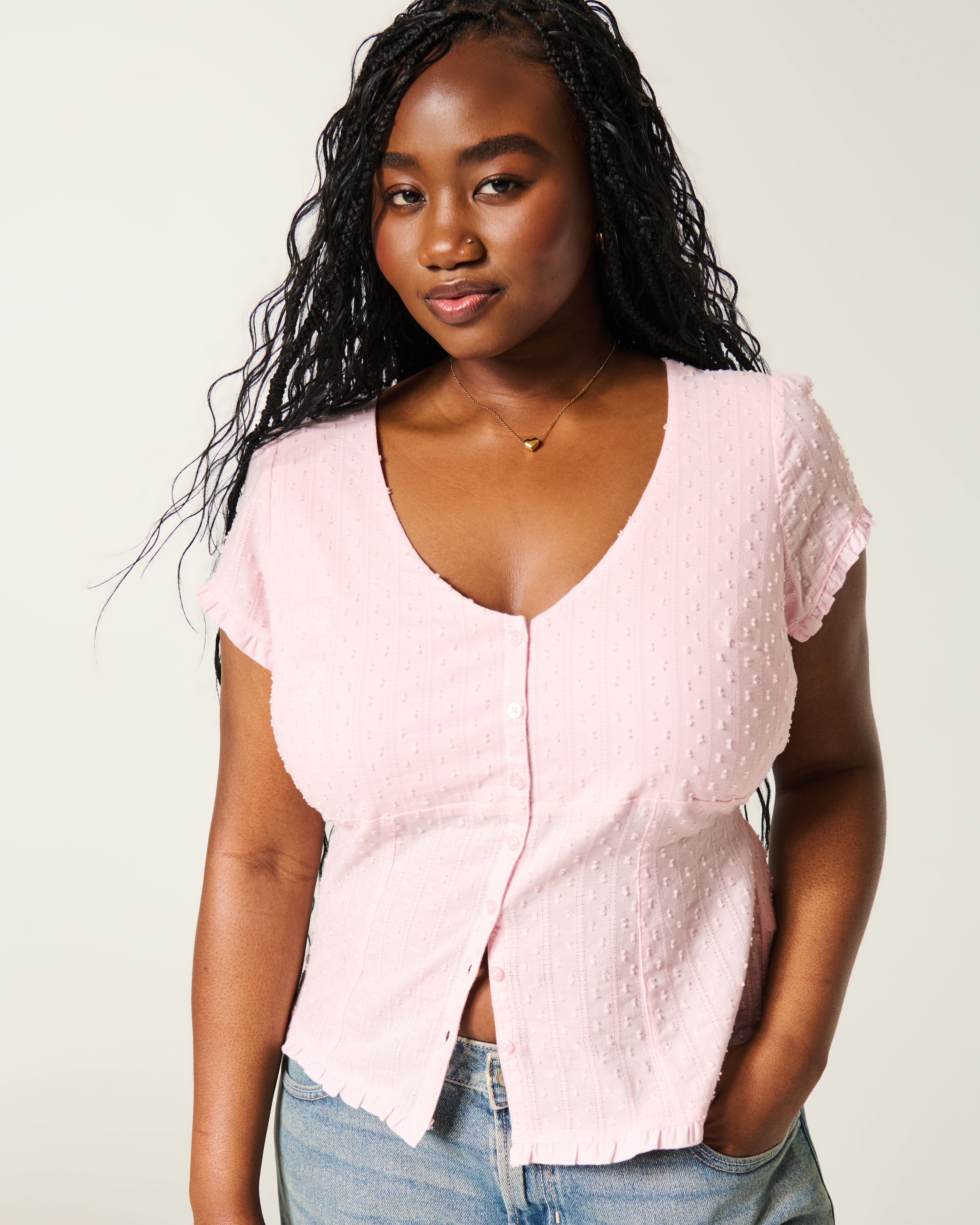 Curvy Short-Sleeve V-Neck Top