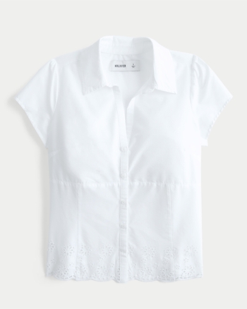 Hollister Short-Sleeve Embroidered Hem Shirt