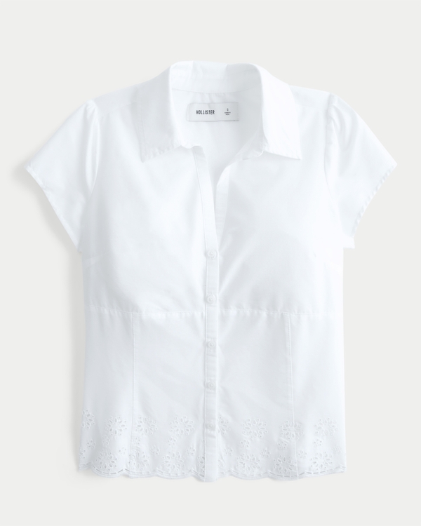 Women's Short-Sleeve Embroidered Hem Shirt | Women's Tops