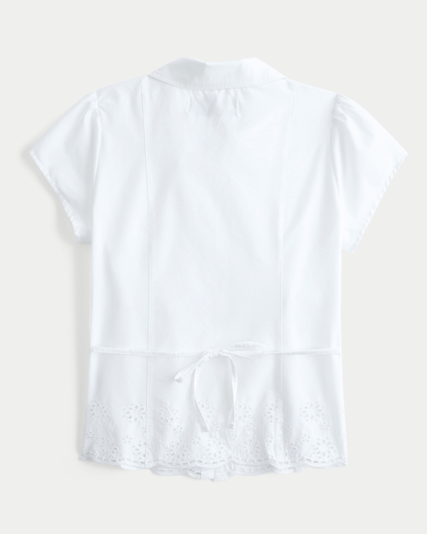 Women's Short-Sleeve Embroidered Hem Shirt | Women's Tops