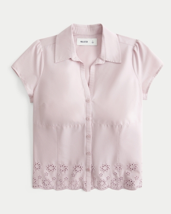 Hollister Short-Sleeve Embroidered Hem Shirt