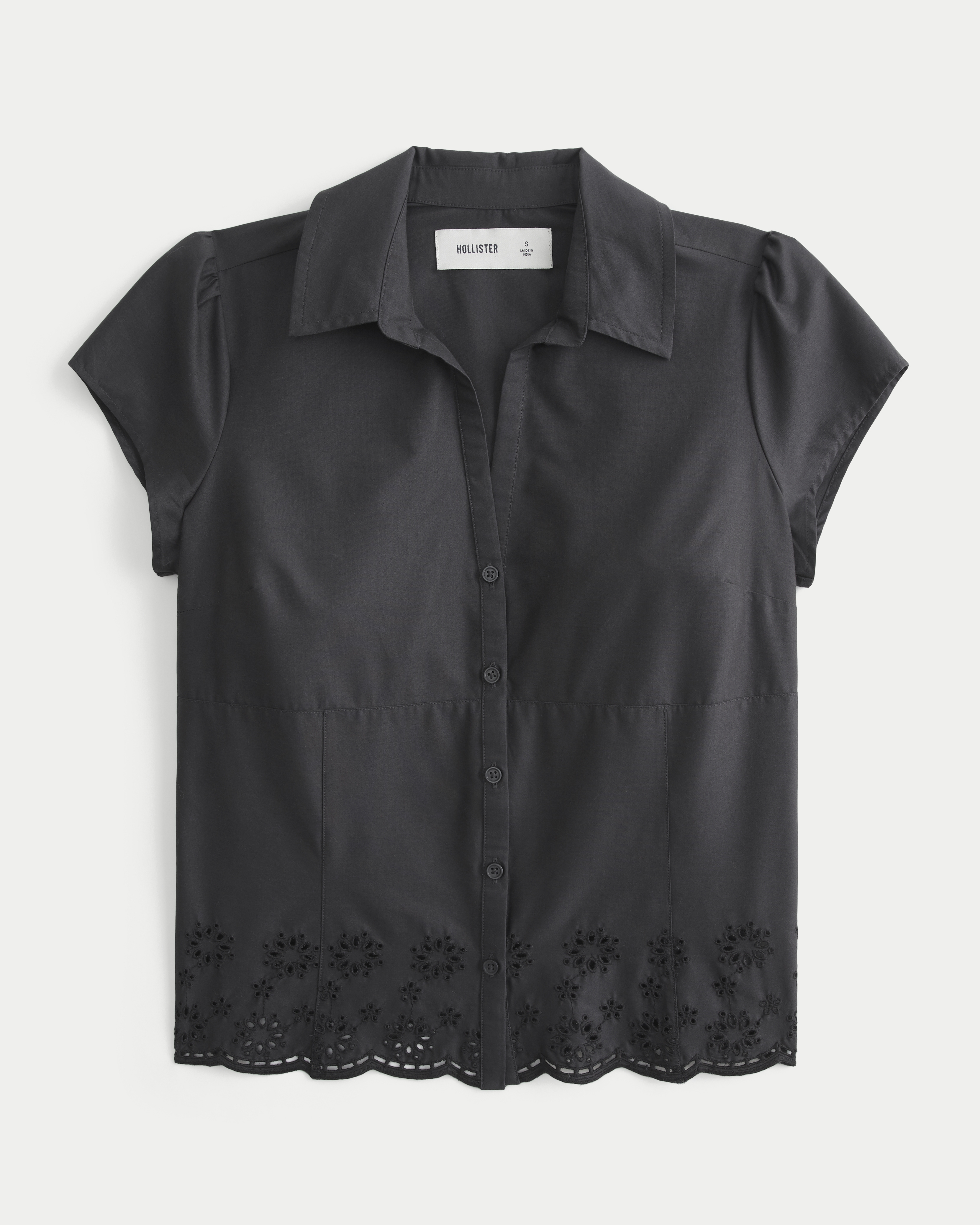 Hollister Ciara Short-Sleeve Embroidered Hem Shirt