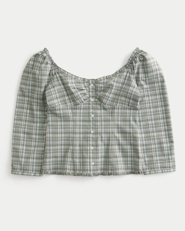 Hollister Three-Quarter Sleeve Ruffle Trim Top