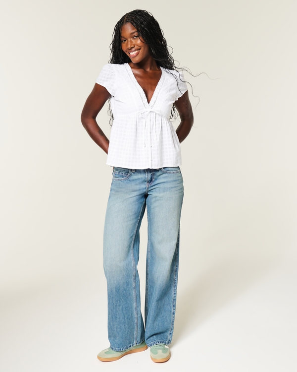 Short-Sleeve Flyaway Babydoll Top, White view 2