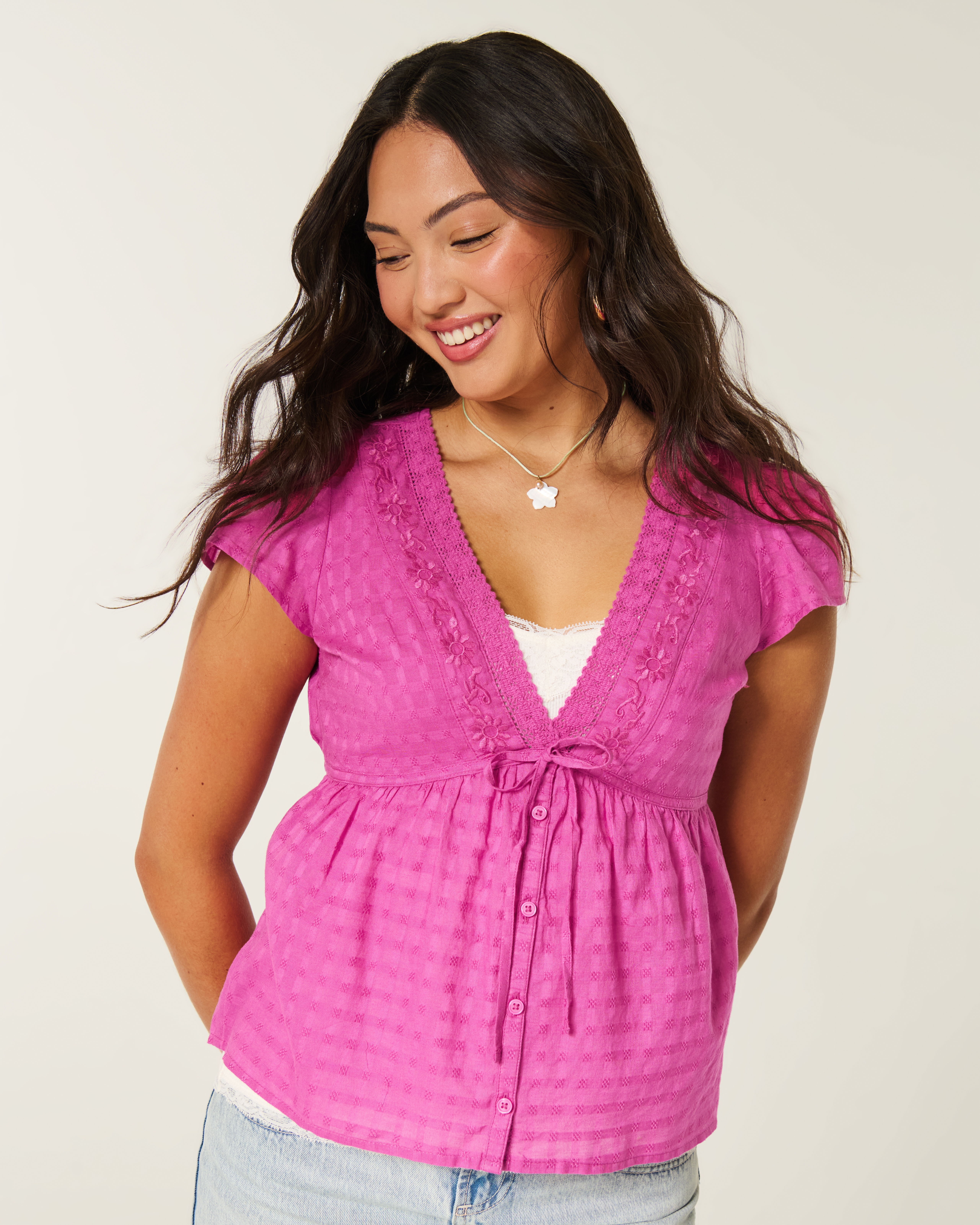 Short-Sleeve Flyaway Babydoll Top