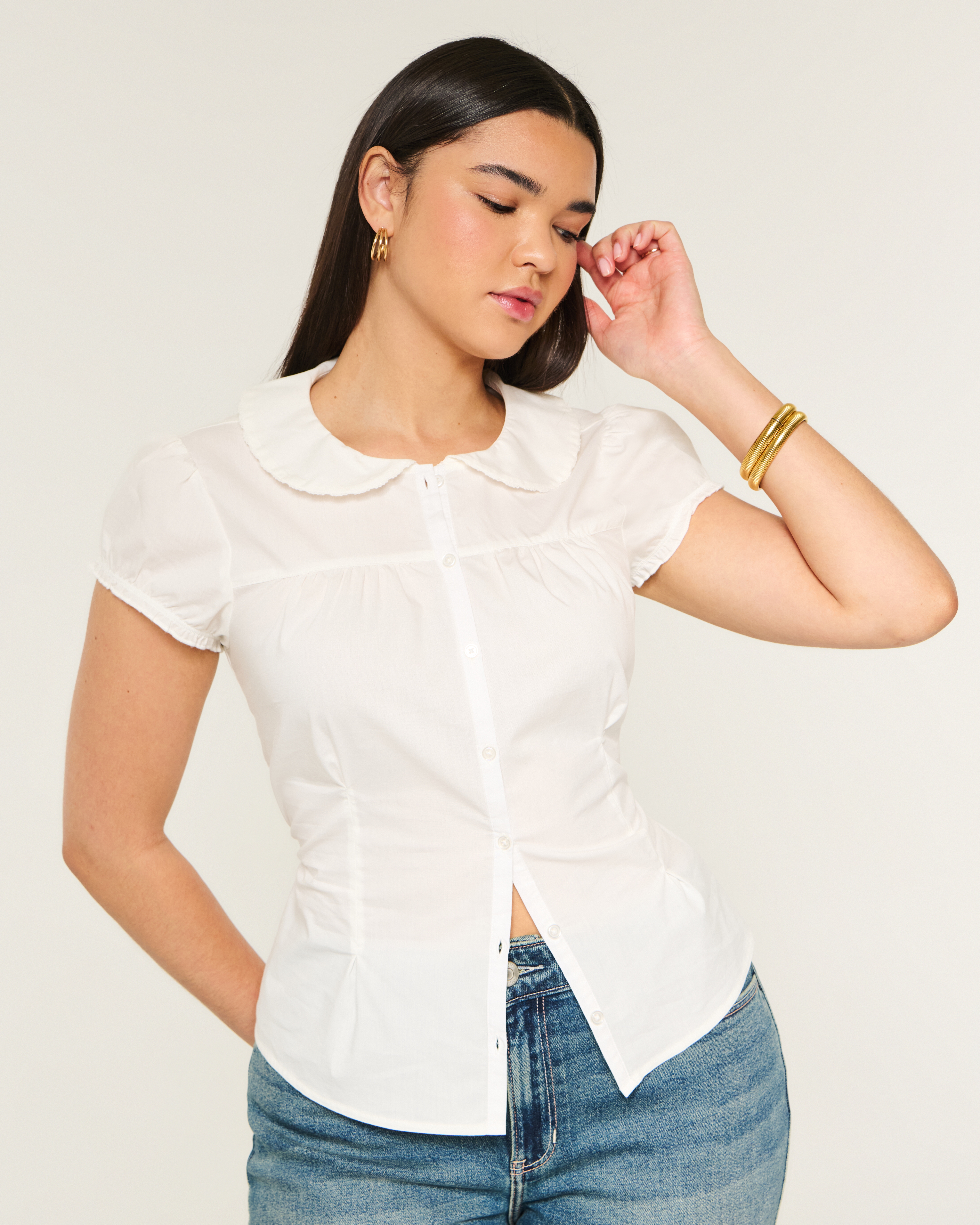 Stretch Poplin Button Front Shirt