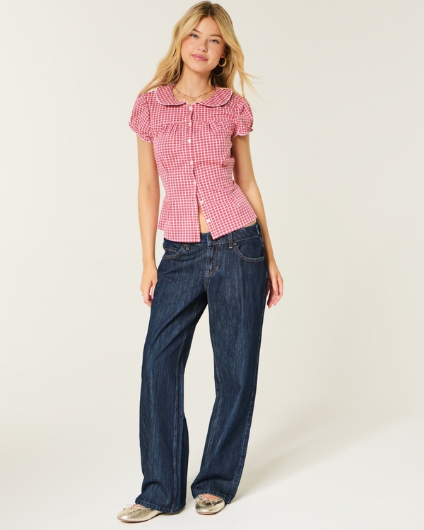 Stretch Poplin Button-Through Shirt, Red Plaid view 2