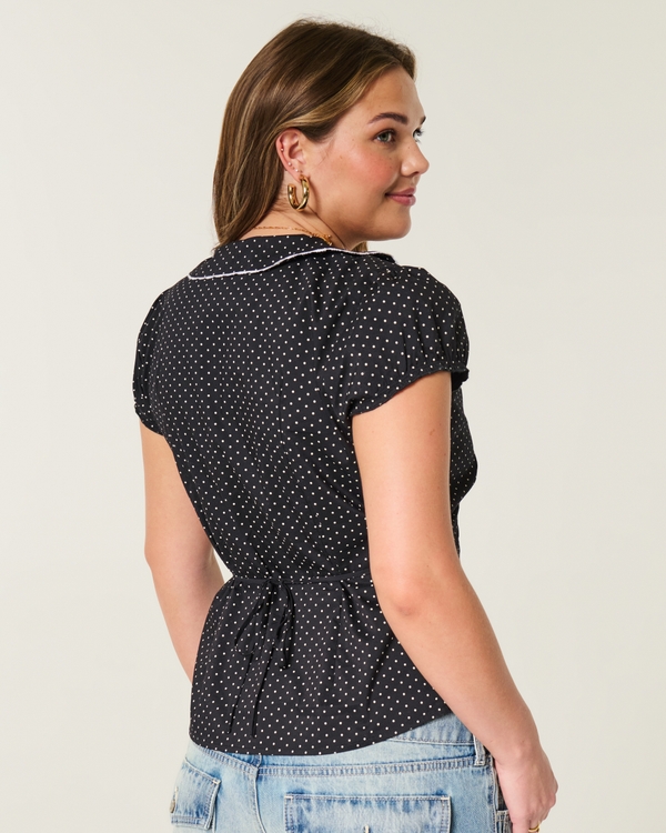 Stretch Poplin Button-Through Shirt, Black Dot view 2