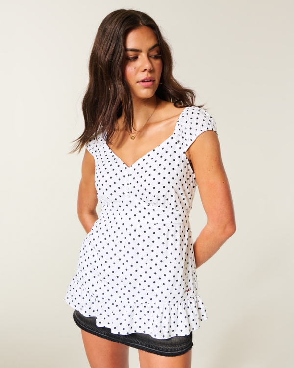 Curvy Babydoll Icon Top, White Dot view 1