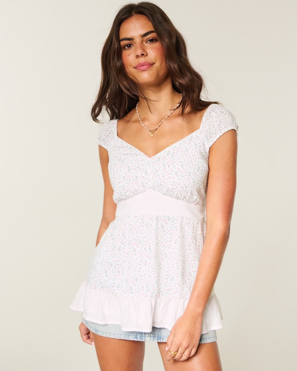 Curvy Babydoll Icon Top, Light Pink Floral view 1