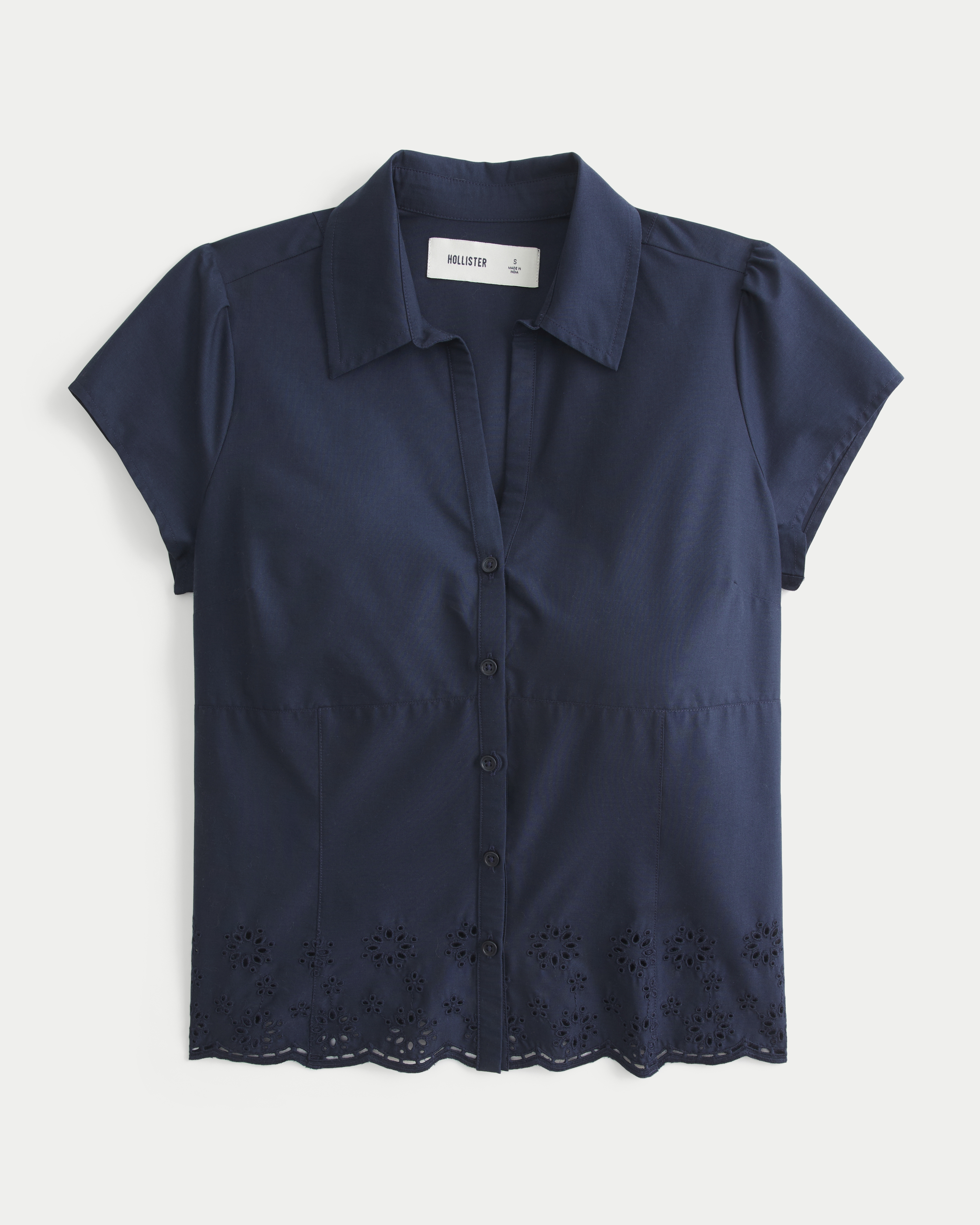 Short-Sleeve Embroidered Hem Shirt