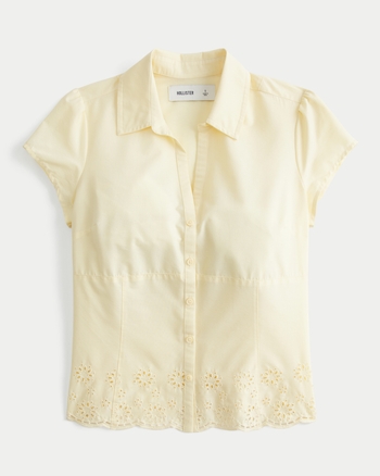Women's Short-Sleeve Embroidered Hem Shirt | Women's | HollisterCo.com