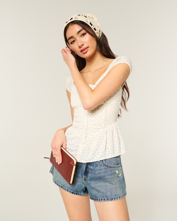 Sweetheart Peplum Top, Cream Floral view 1