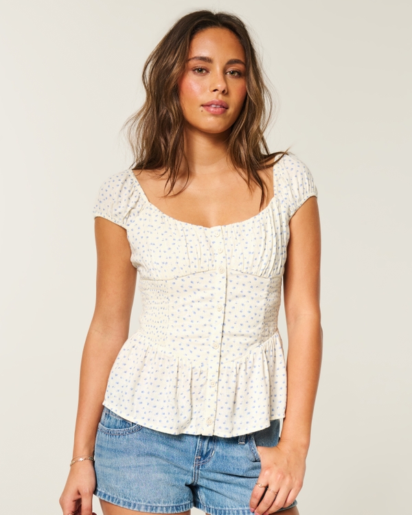 Sweetheart Peplum Top, Cream Floral view 2
