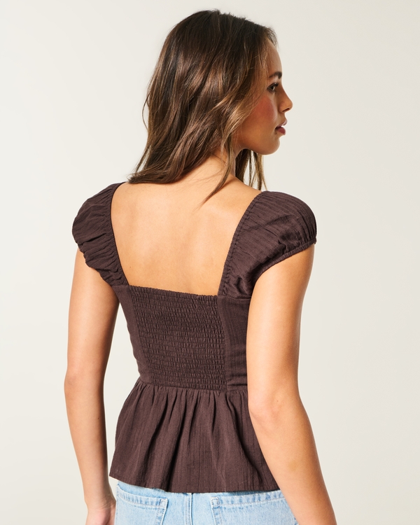 Sweetheart Peplum Top, Brown view 2