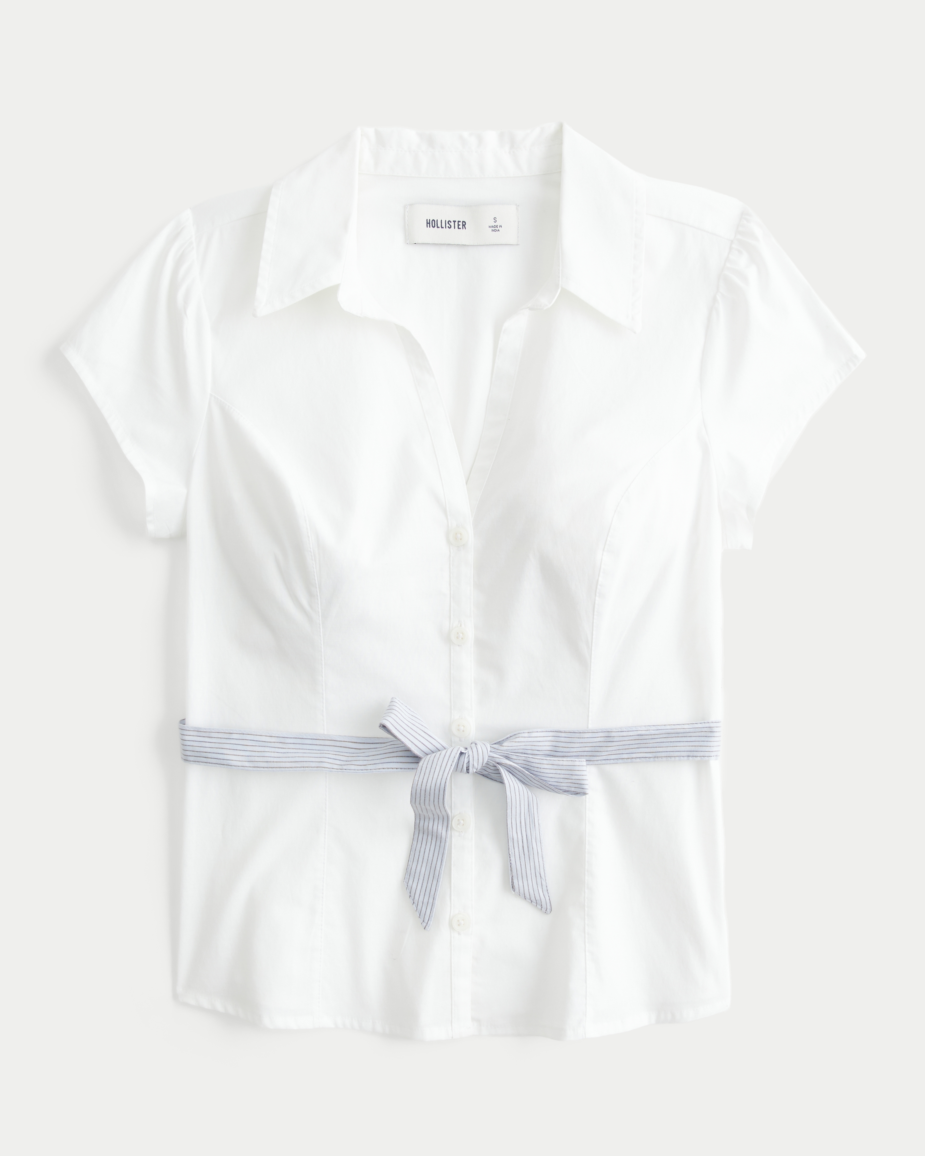 Short-Sleeve Bow Belt Shirt