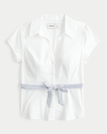 Women's Short-Sleeve Bow Belt Shirt | Women's | HollisterCo.com