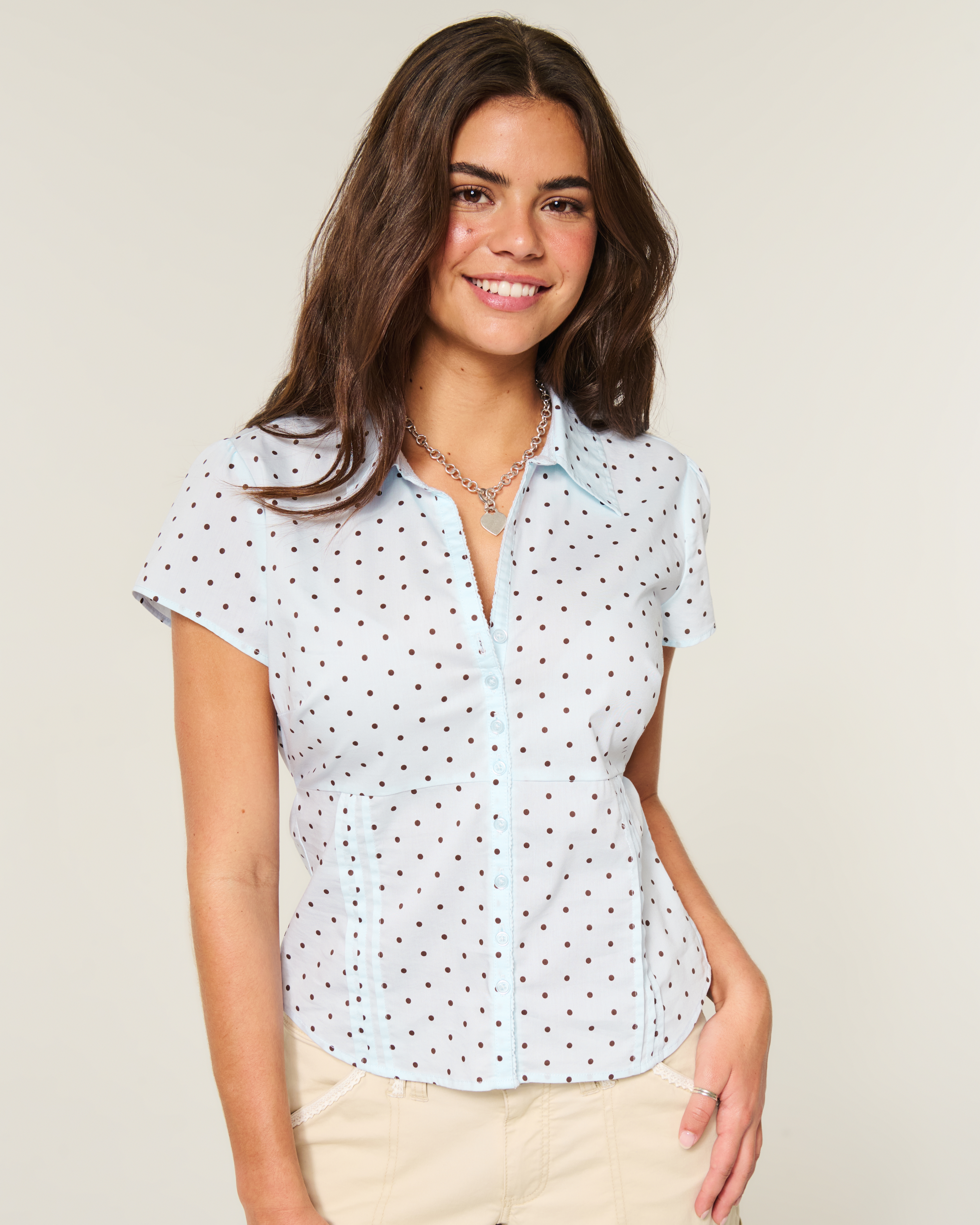 Curvy Short-Sleeve Pleated Shirt